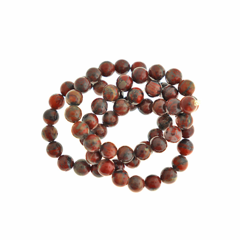 Perles rondes de jaspe bréchique naturel 6mm - Terre volcanique - 1 brin 68 perles - BD1669