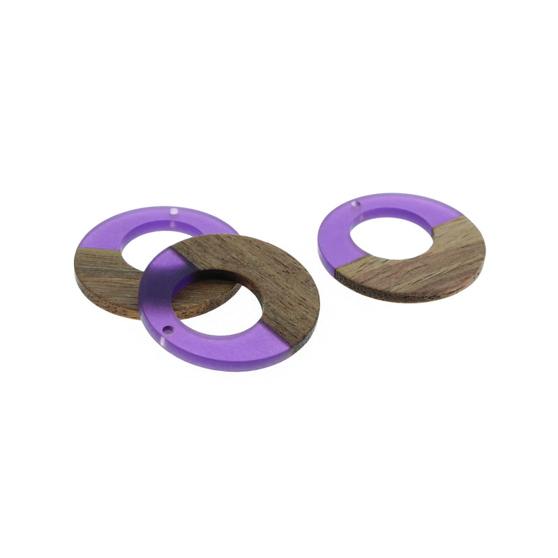 Breloque Cercle Ouvert Bois Naturel et Résine Turquoise 38mm - WP132