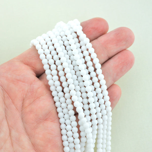 Round Glass Beads 4mm - White - 1 Strand 90 Beads - BD2008