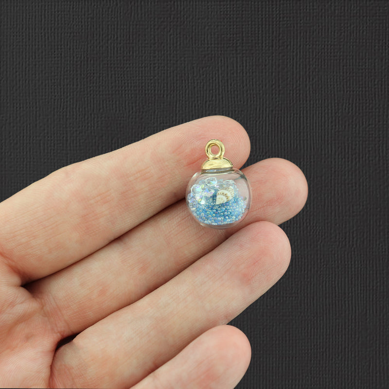 6 pendentifs de bouteille de souhait en verre de coquillage de sable bleu 3D - Z1551