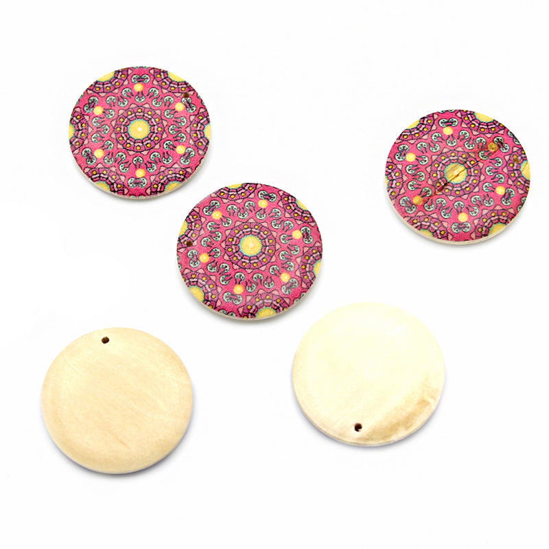 5 breloques en bois naturel imprimé Mandela 30mm - WP005