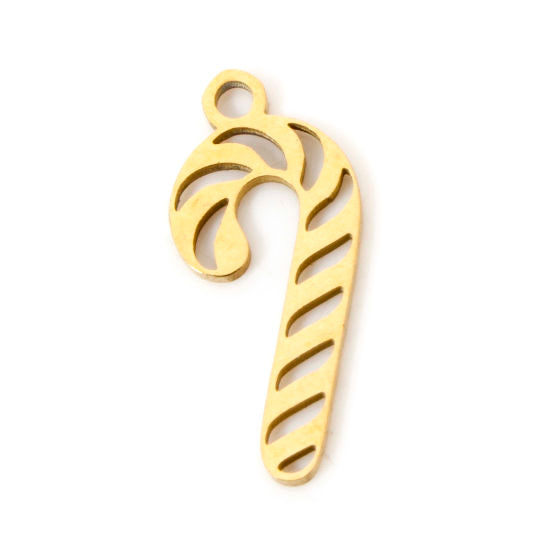 2 Candy Cane Stainless Steel Charms 2 Sided - Choose Silver or 18k Gold!