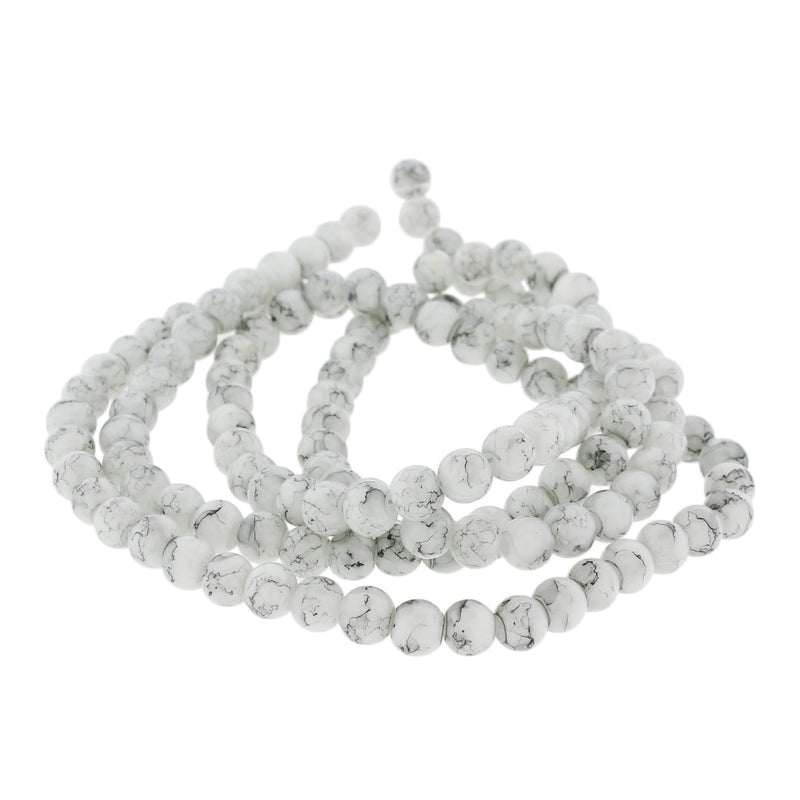 Round Glass Beads 6mm - White Marble - 1 Strand 133 Beads - BD2760