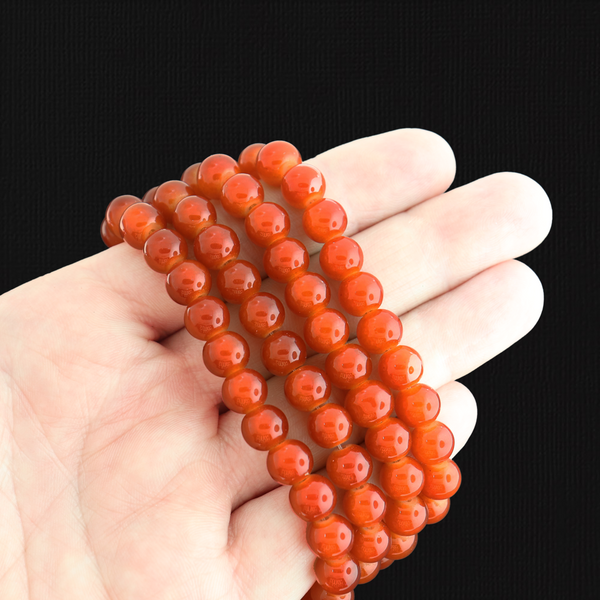 Round Glass Beads 8mm - Deep Orange - 1 Strand 50 Beads - BD2803