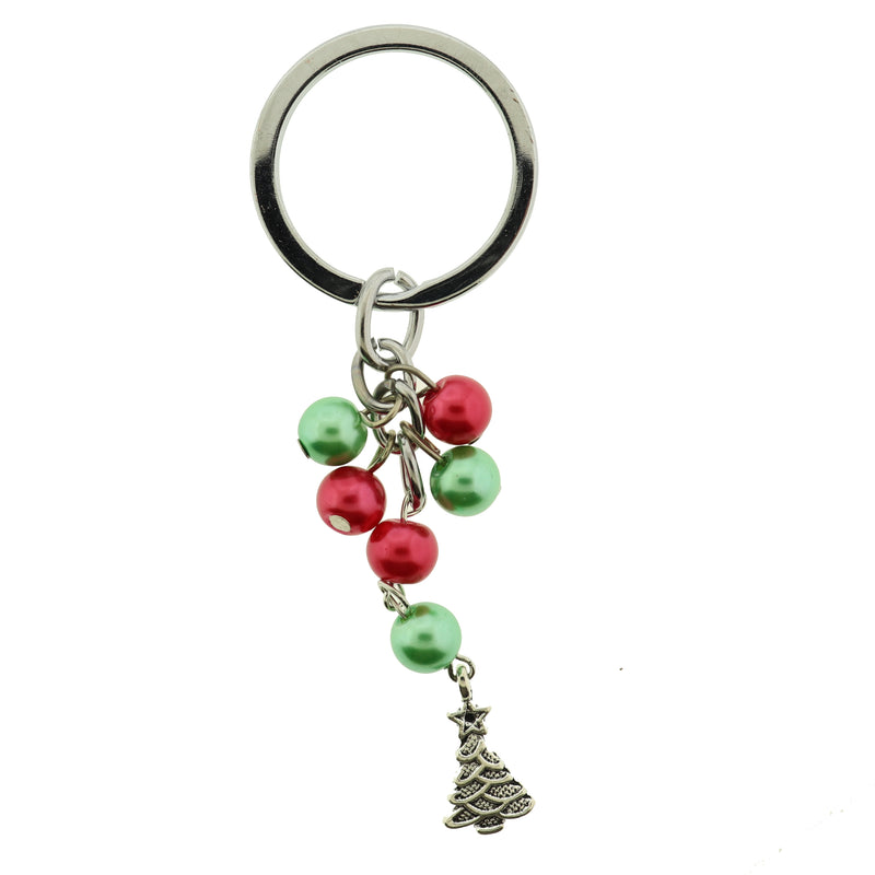 Christmas Pearl Bead Key Chain with Christmas Tree Charm - 100mm - 2 Pieces - XC003