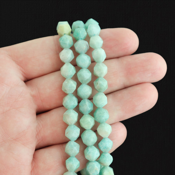 Faceted Hexagon Natural Amazonite Beads 7mm - 8mm - Sea Blues - 1 Strand 50 Beads - BD1797