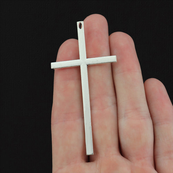 6 Cross Antique Silver Tone Charms 2 Sided - SC558