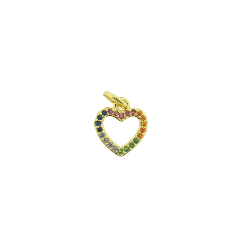 Rhinestone Heart Gold Tone Brass Charm - BR048