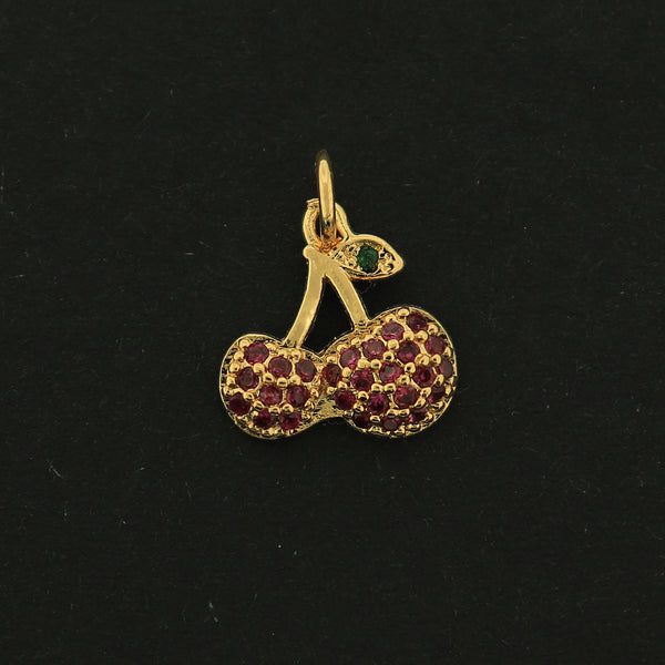 18k Gold Cherry Charm - Food Pendant - 18k Gold Plated - GLD120