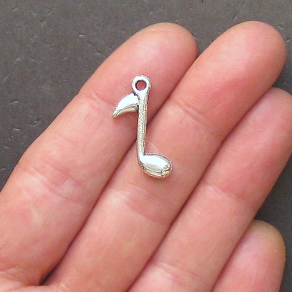 12 Music Note Antique Silver Tone Charms 2 Sided - SC232