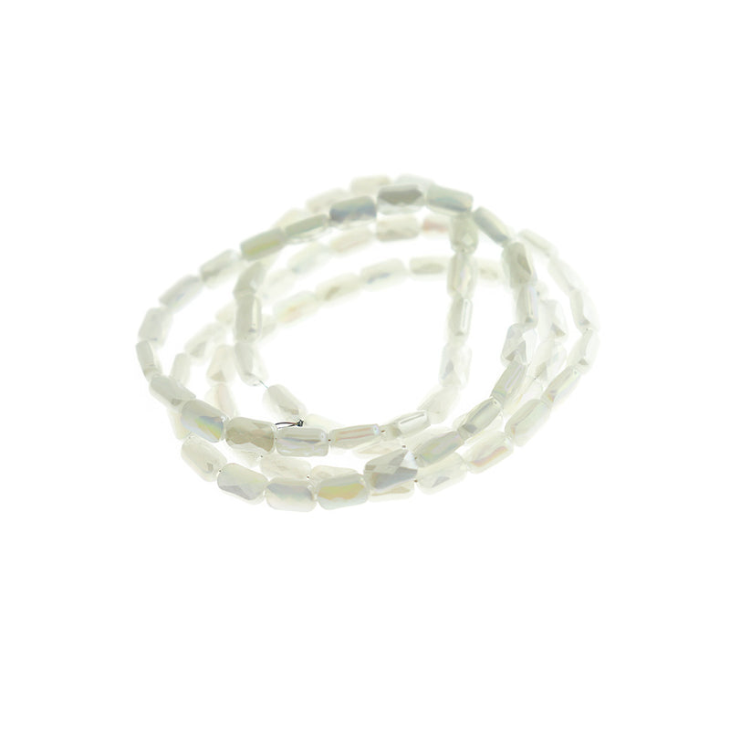 Faceted Rectangle Glass Beads 7mm x 4mm - Electroplated Creamy White - 1 Strand 80 Beads - BD652