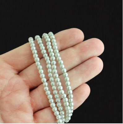 Round Resin Beads 4mm - Pearl White - 1 Strand 224 - BD2476