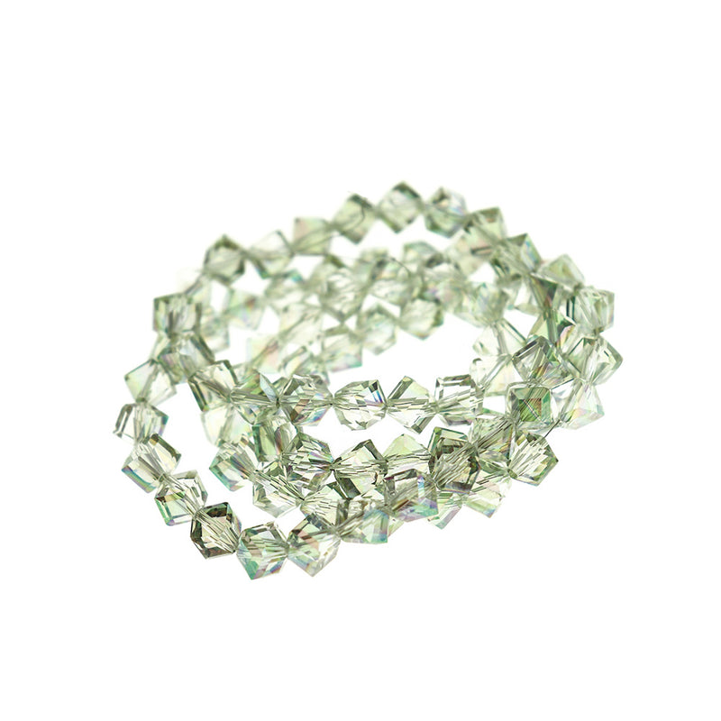 Rhombus Glass Beads 8.5mm x 9.5mm - Electroplated Light Green - 1 Strand 80 Beads - BD085
