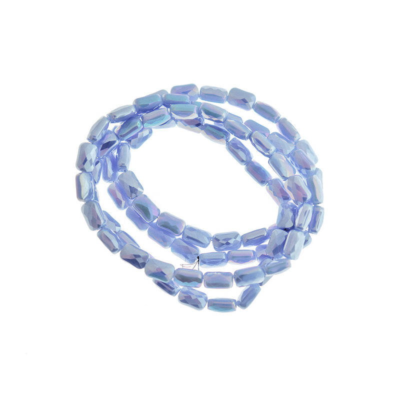 Faceted Rectangle Glass Beads 7mm x 4mm - Electroplated Cornflower Blue - 1 Strand 80 Beads - BD997