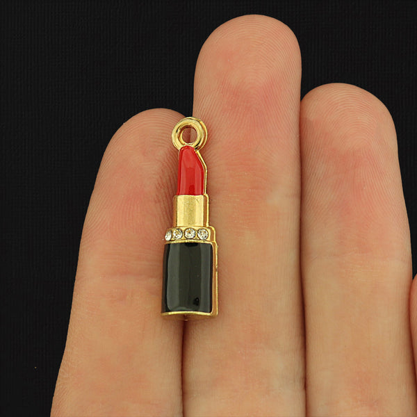 4 Lipstick Tube Gold Plated Enamel Charms - E557