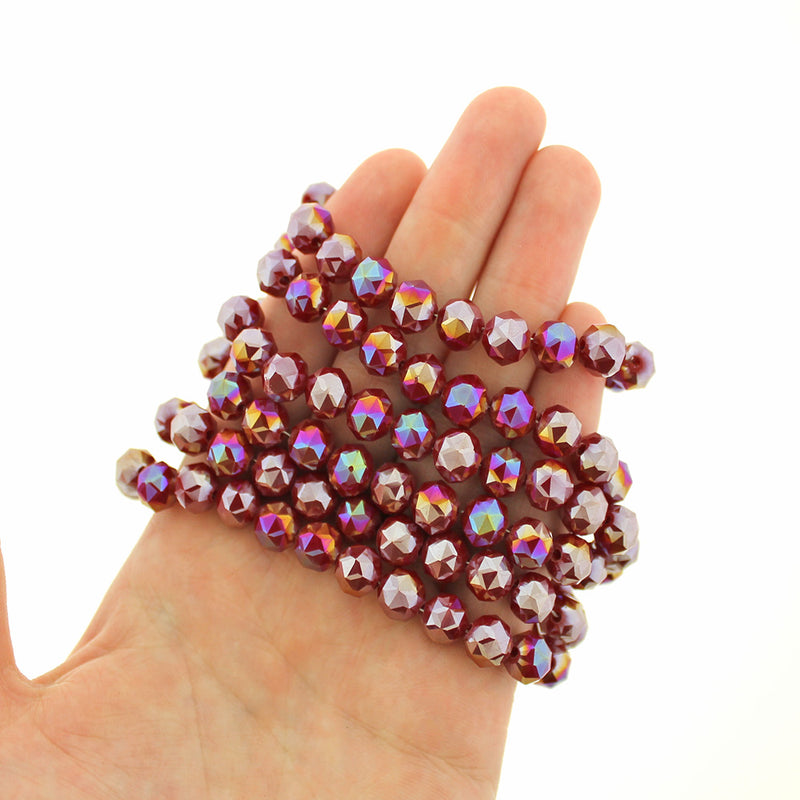 Faceted Glass Beads 8mm - Electroplated Deep Red - 1 Strand 72 Beads - BD045