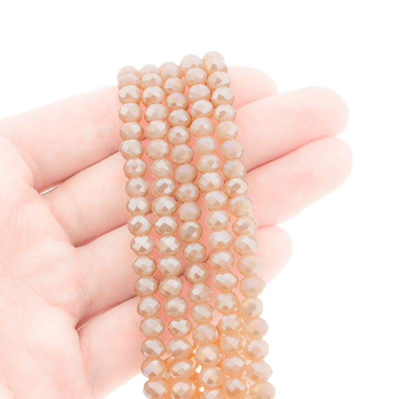 Faceted Glass Beads 6mm x 4mm - Pale Peach - 1 Strand 98 Beads - BD2064