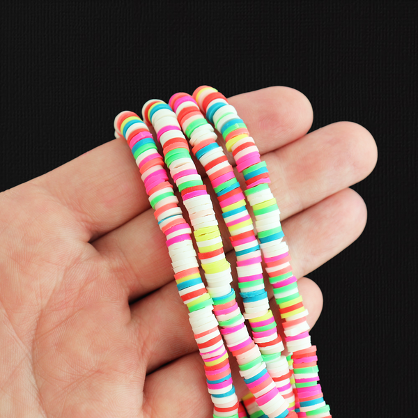 Heishi Polymer Clay Beads 6mm x 1.5mm - Rainbow Glow in The Dark - 1 Strand 300 Beads - BD2809