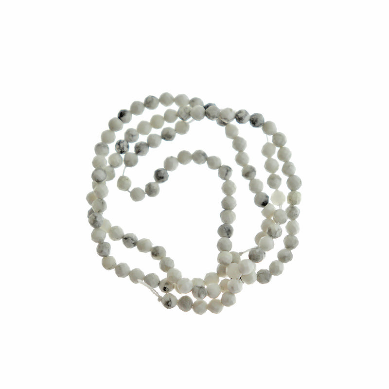 Faceted Natural Howlite Beads 4mm - Dyed Stormy Grey - 1 Strand 87 Beads - BD1772