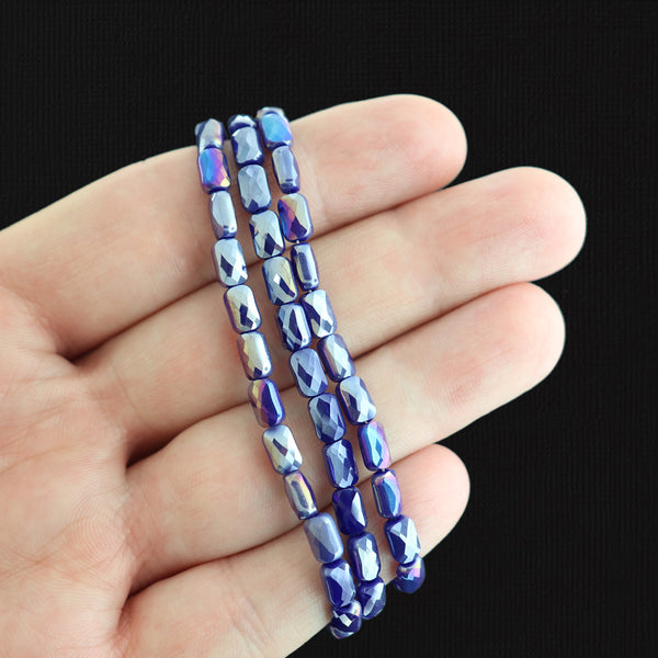 Faceted Rectangle Glass Beads 7mm x 4mm - Electroplated Blue - 1 Strand 80 Beads - BD1970