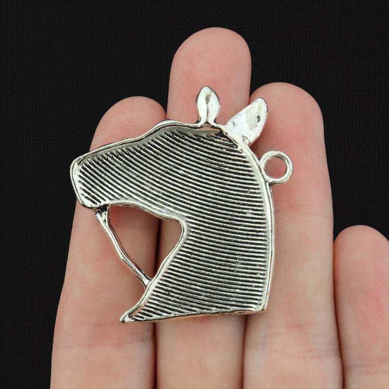4 Horse Head Antique Silver Tone Charms - SC590