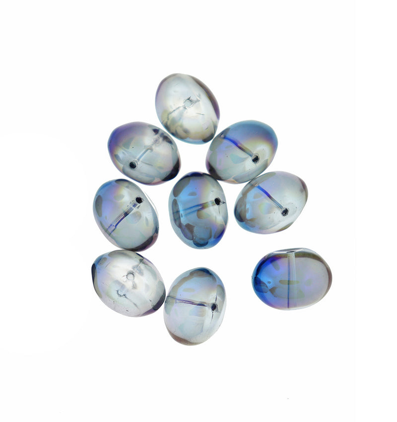 SALE Oval Glass Beads 16mm x 13mm - Rainbow Electroplated Blue - 10 Beads - LBD1892