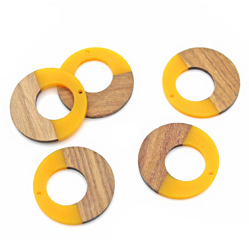 Breloque Cercle Ouvert Bois Naturel et Résine Turquoise 38mm - WP132