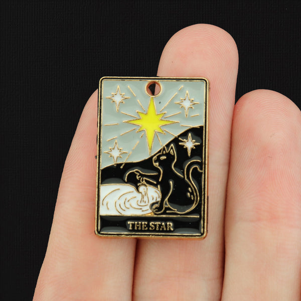2 The Star Tarot Card Gold Tone Enamel Charms - E177