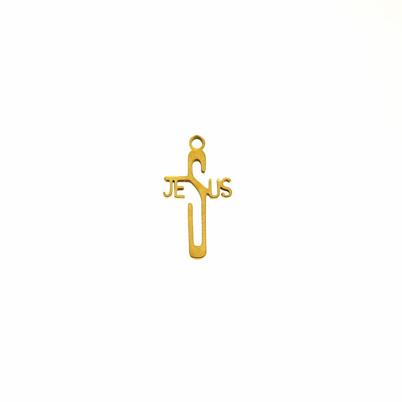 2 Jesus Cross 18K Gold Plated Stainless Steel Charms - SSP249