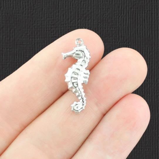 8 Seahorse Silver Tone Stainless Steel Charms 2 Sided - Choose Your Finish!