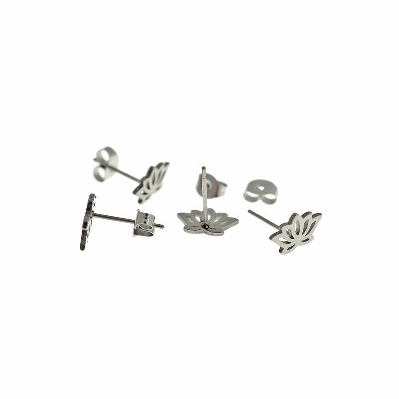 Stainless Steel Earrings - Lotus Flower Studs - 10mm x 6mm - 1 Pair - Choose Your Tone!