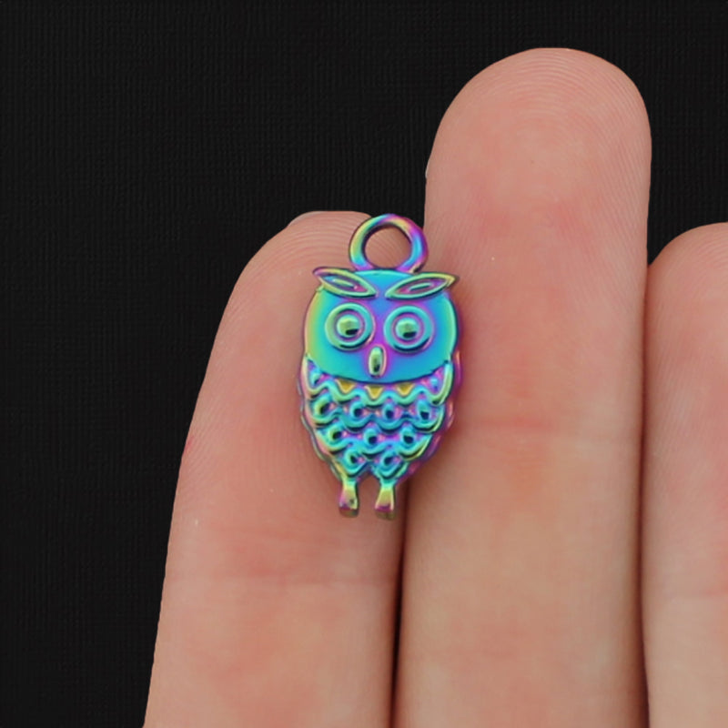Owl Rainbow Electroplated Stainless Steel Charm - SSP049