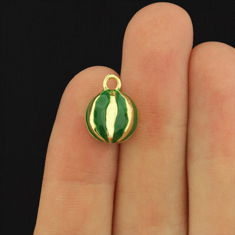 Watermelon Fruit Gold Tone Enamel Charm - E751