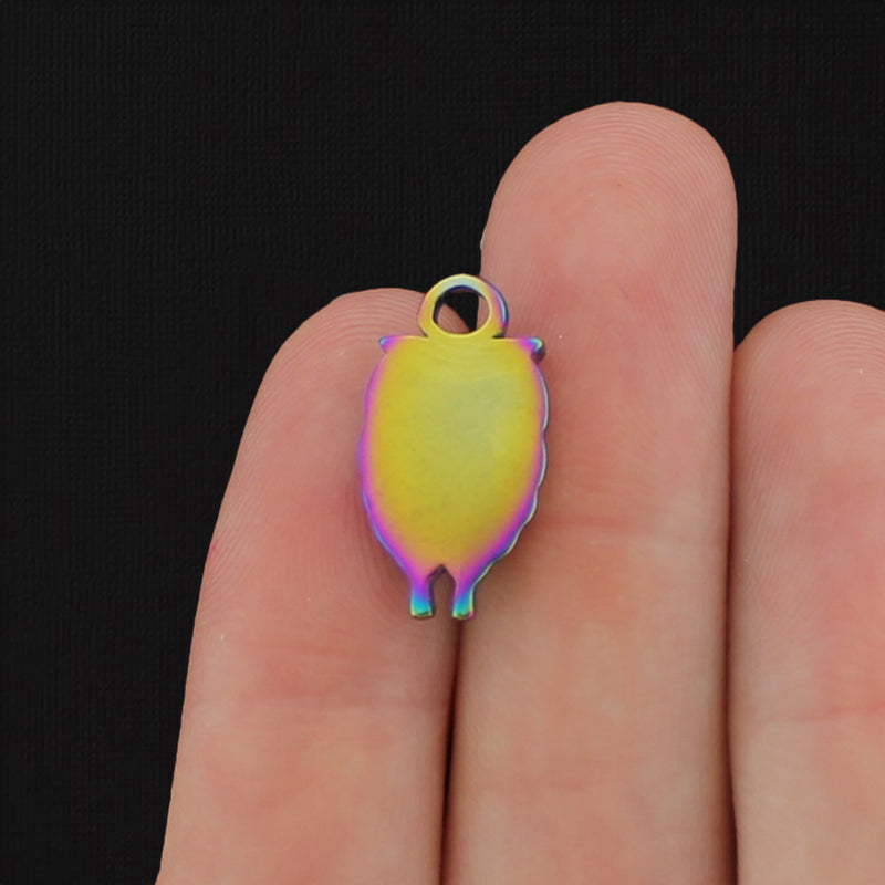 Owl Rainbow Electroplated Stainless Steel Charm - SSP049