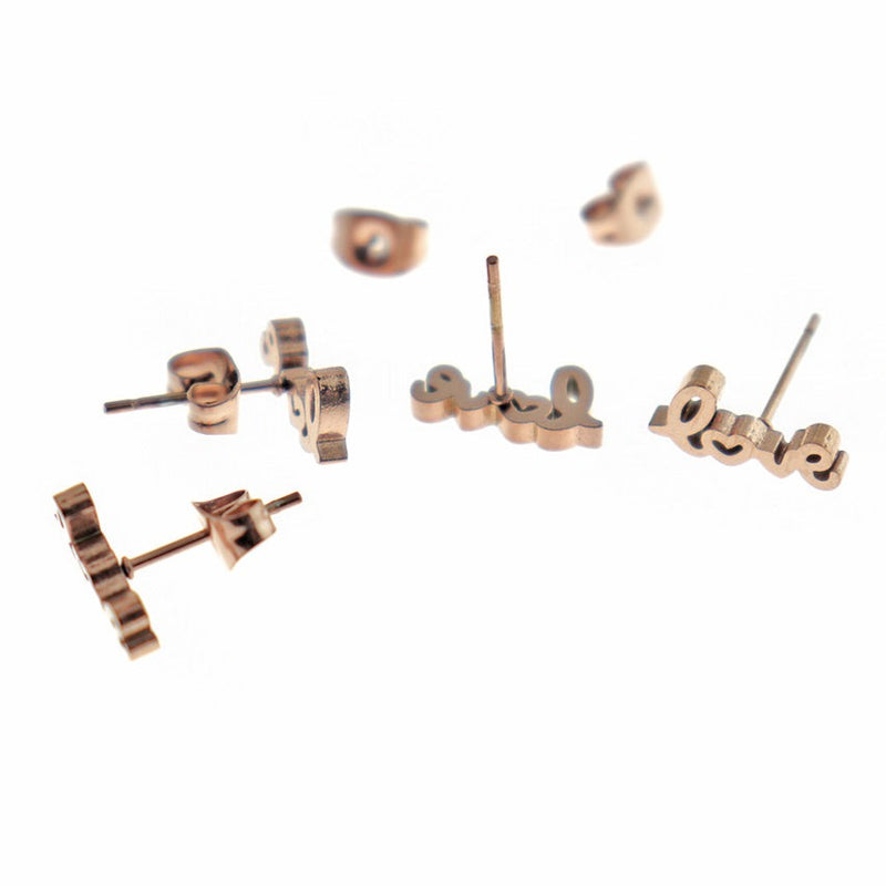 Stainless Steel Earrings - Love Studs - 12mm x 5.5mm - 1 Pair - Choose Your Tone!