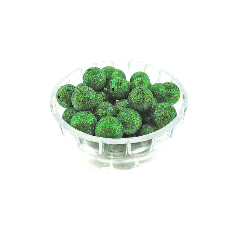 SALE Round Acrylic Beads 20mm - Glitter Green - 10 Beads - LBD2178