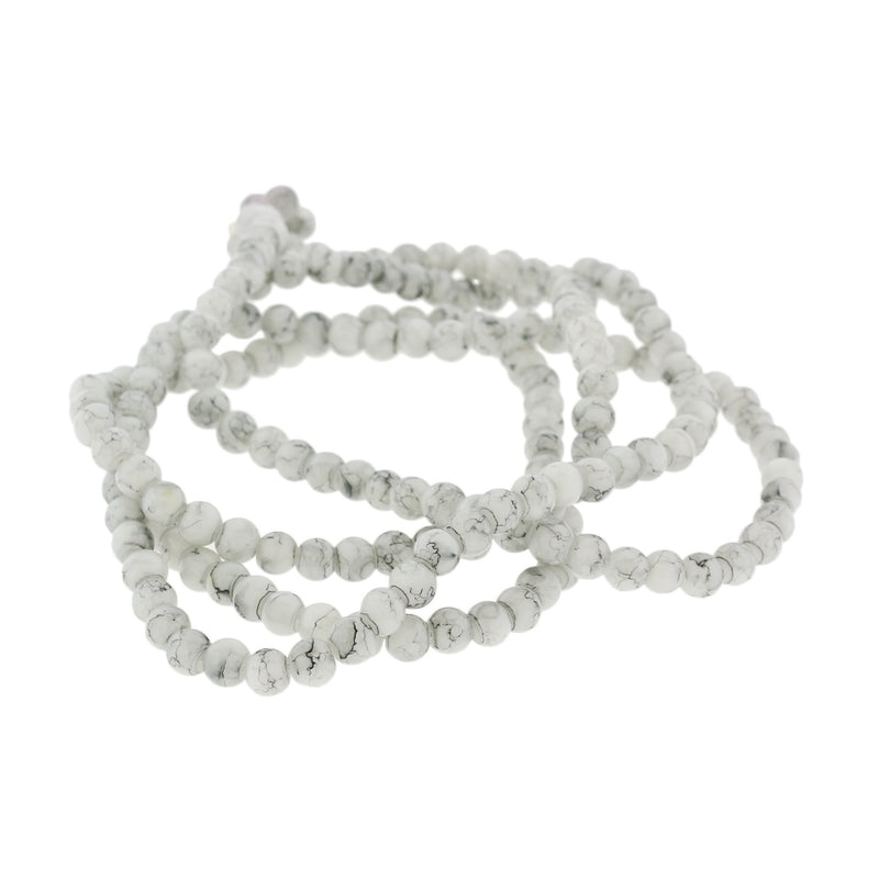 Round Glass Beads 4mm - White Marble - 1 Strand 200 Beads - BD2756