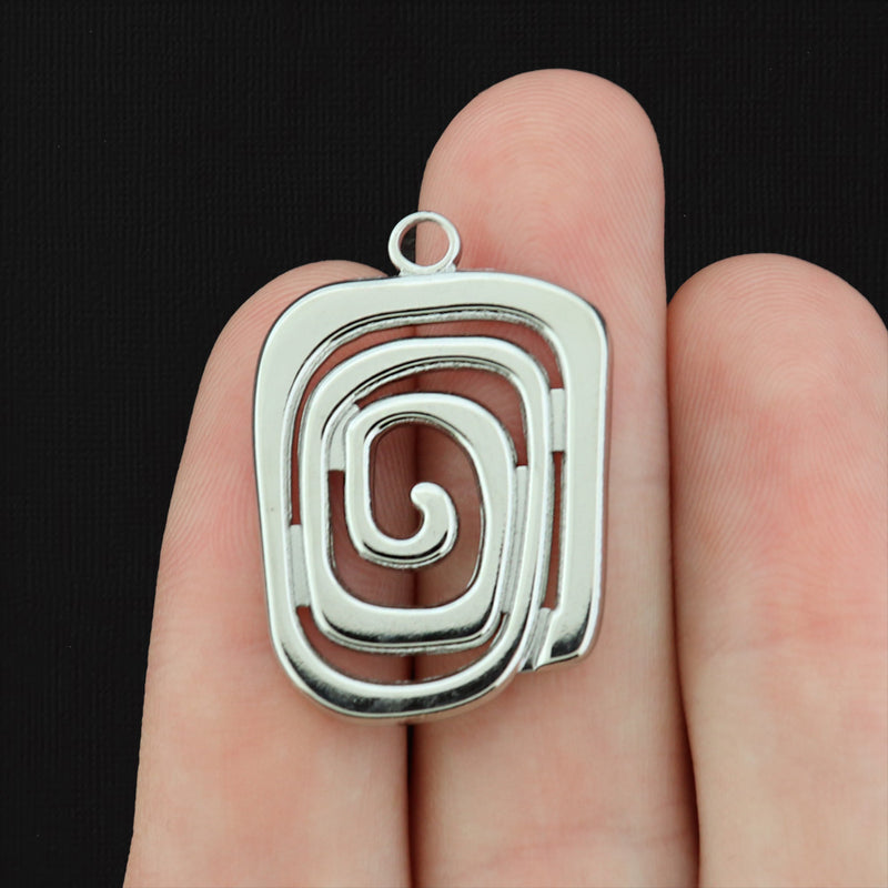 Swirl Round Silver Tone Stainless Steel Charm - SSP323