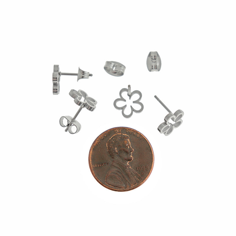 Stainless Steel Earrings - Flower Studs - 8mm - 2 Pieces 1 Pair - ER832
