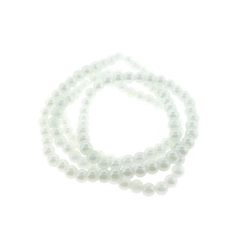 SALE Round Glass Beads 6mm - Electroplated White - 1 Strand 136 Beads - LBD2304