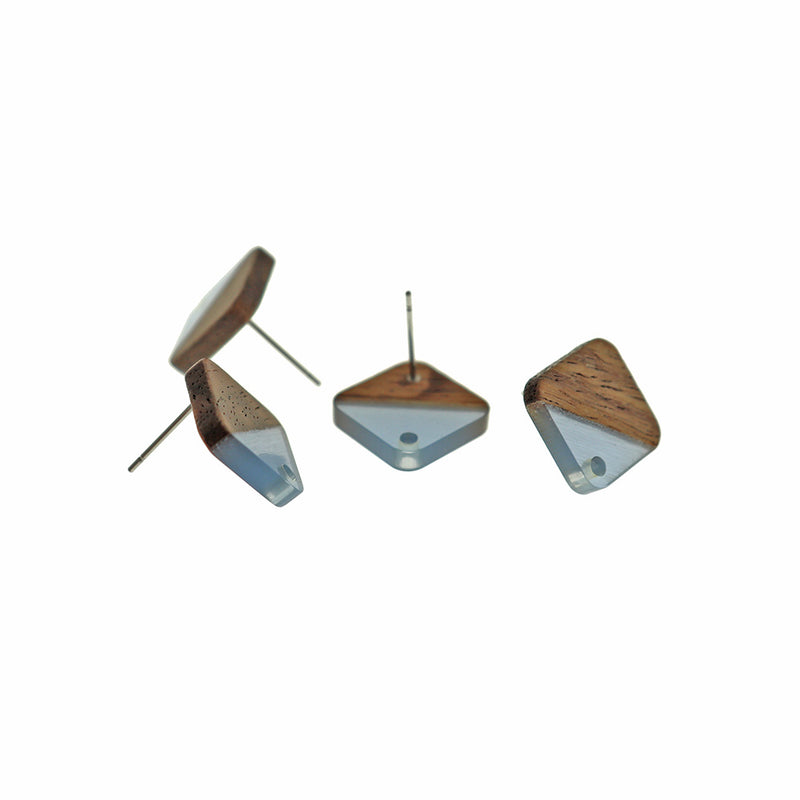 Wood Stainless Steel Earrings - Resin Rhombus Studs - 1 Pair - Choose Your Color!