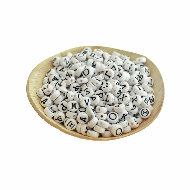 200 Flat Round Acrylic Beads - Assorted Greek Alphabet - 7mm - Choose Your Color!