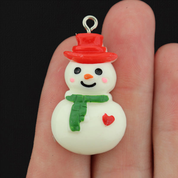 2 Christmas Snowman Resin Charms - K173