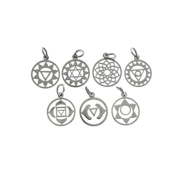 Chakra Stainless Steel Charm Collection Silver Tone 7 Charms - COL375