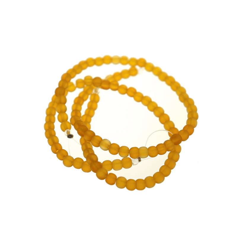 Round Cultured Sea Glass Beads 4mm - Yellow - 1 Strand 48 Beads - U162