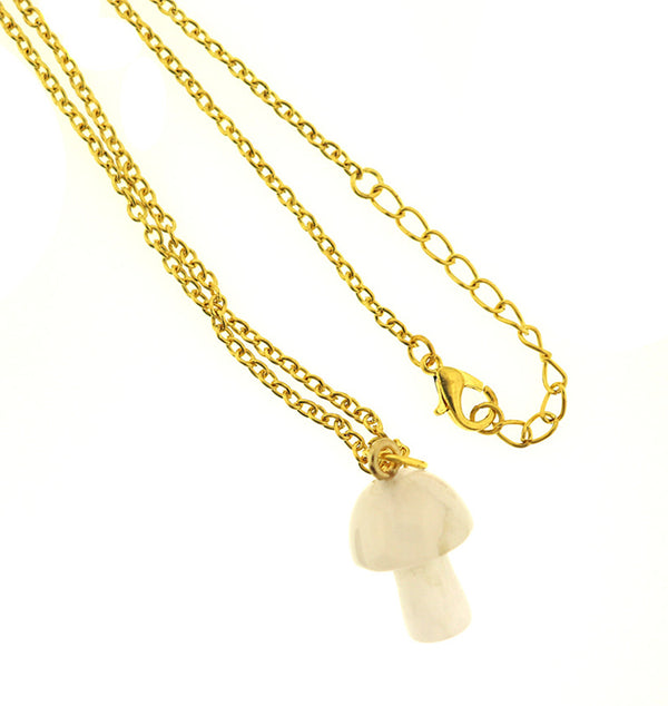 Gold Tone Cable Chain Necklace 18" with Natural Rose Quartz Mushroom Gemstone Pendant - 2mm - 1 Piece - GEM203