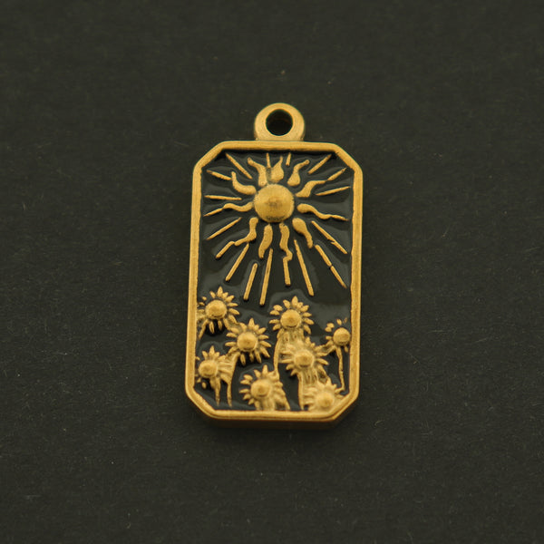18k Sun and Flowers Charm - Celestial Pendant - 18k Gold Plated - GLD665