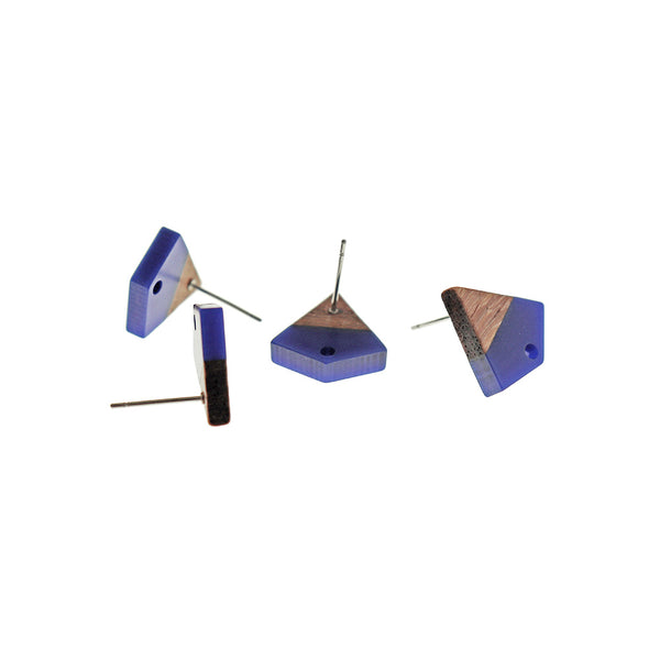 Wood Stainless Steel Earrings - Blue Resin Kite Studs - 16mm x 15mm - 2 Pieces 1 Pair - ER735