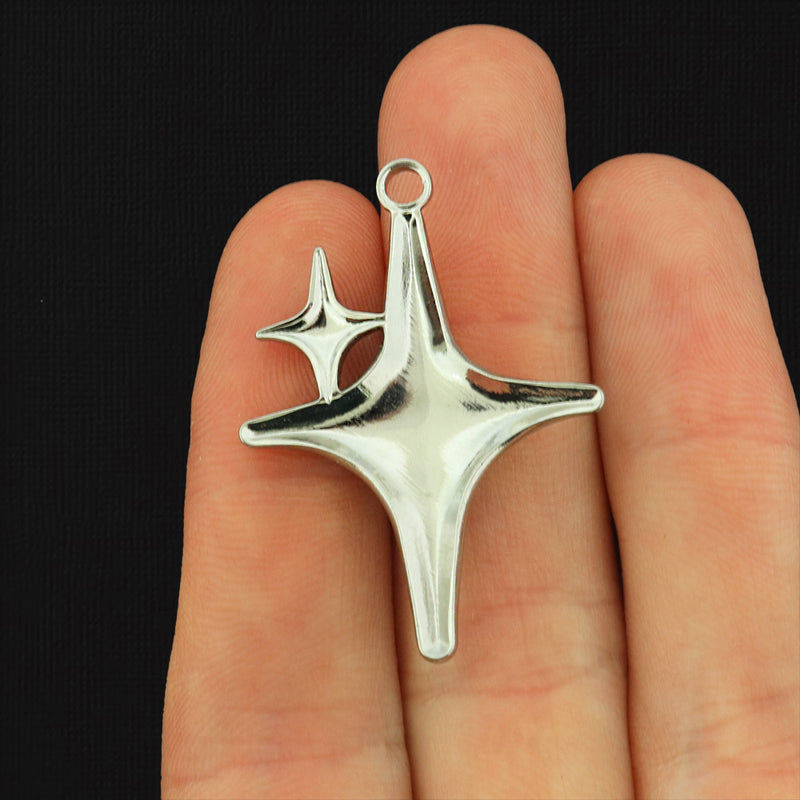 2 Star Silver Tone Stainless Steel Charms - SSP652