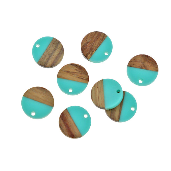 4 Round Natural Wood and Resin Charms - Choose Your Color - 18mm